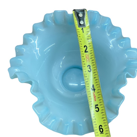 Fenton Blue Bowl with Ruffled and Crimped Edge - Vintage Art Glass Bowl - Picture 7 of 8